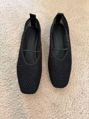 J. Crew Black Embellished Quinn Mart Jane Mesh Ballet Flats